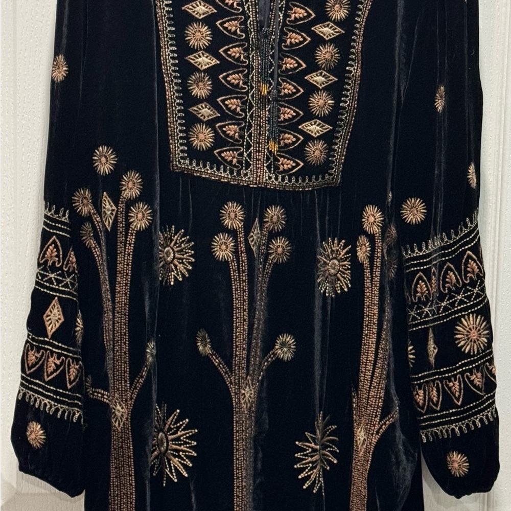 Johnny Was Black and Gold Embroidered Dress